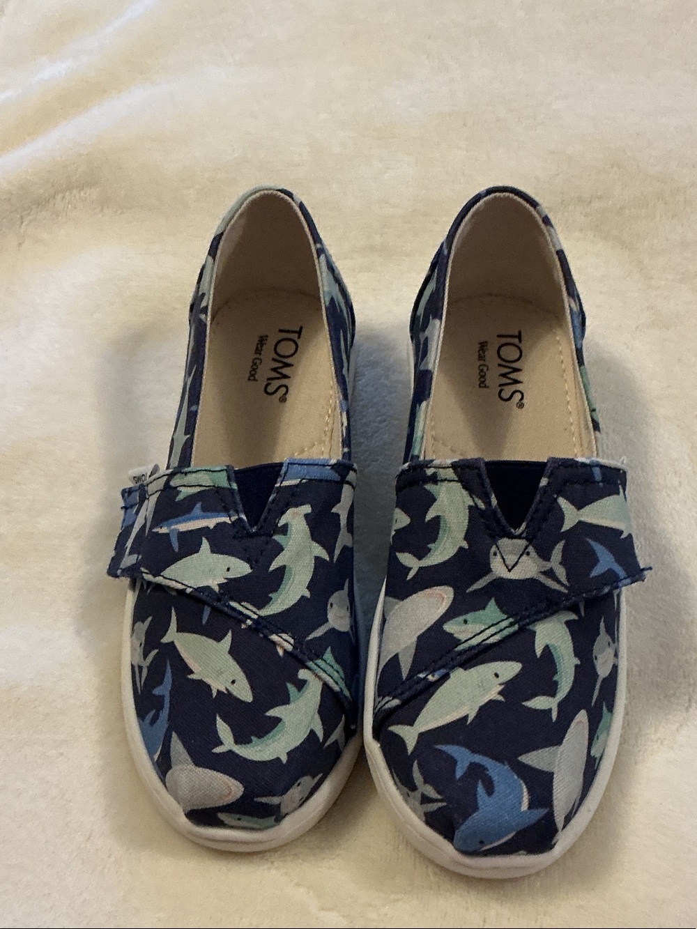 Toms Kids Navy Shark Pattern Slip-On Sneakers